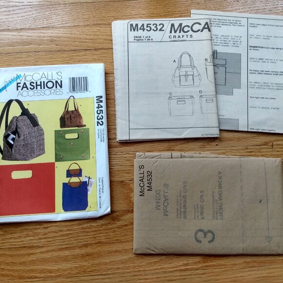 Vintage Purse Tote Bag Backpack Sewing Pattern Minimalist McCall's 4532 UNCUT - Picture 8 of 10